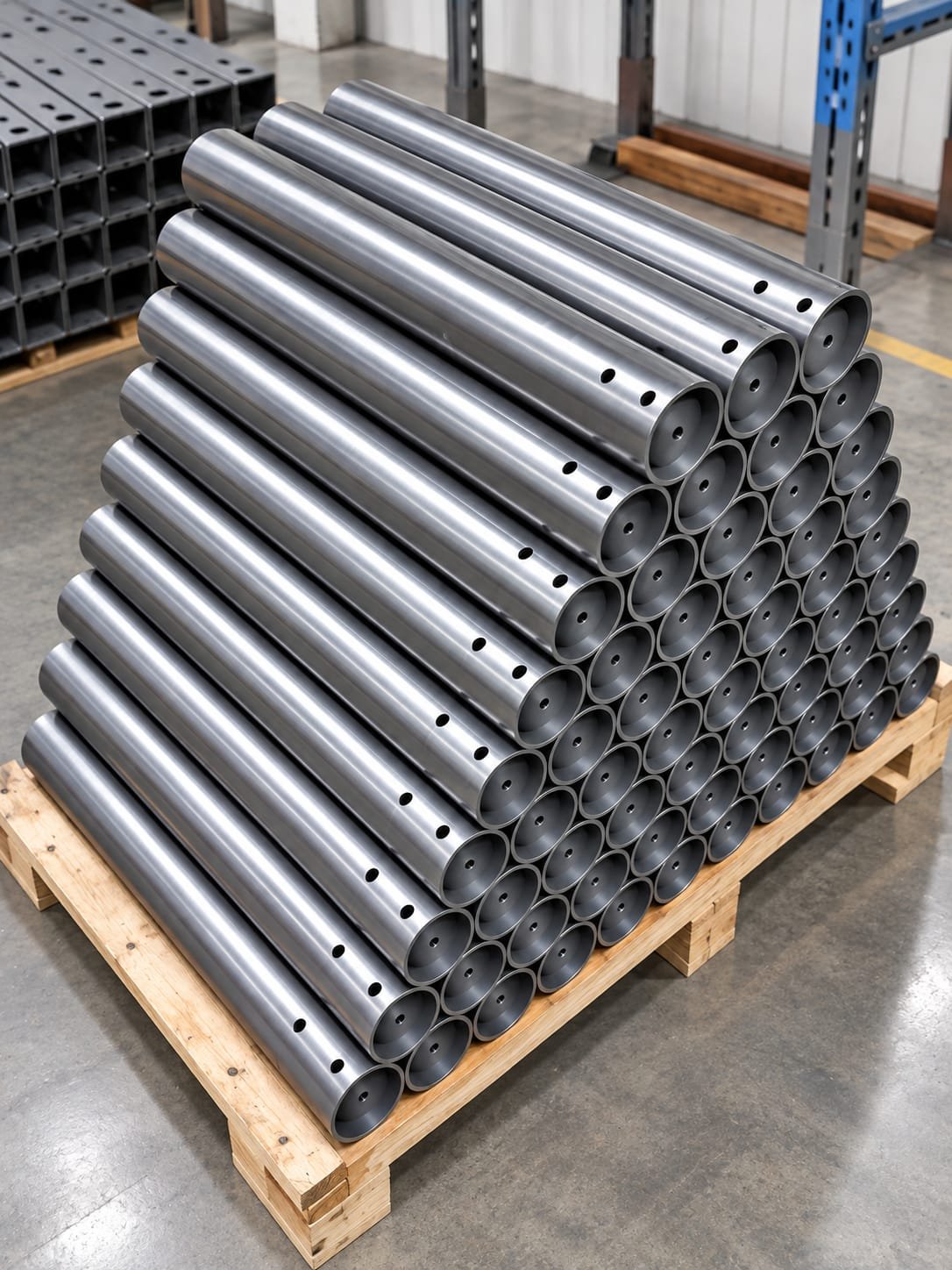 Pallet-Staged Laser-Drilled Structural Pipes & Rollers