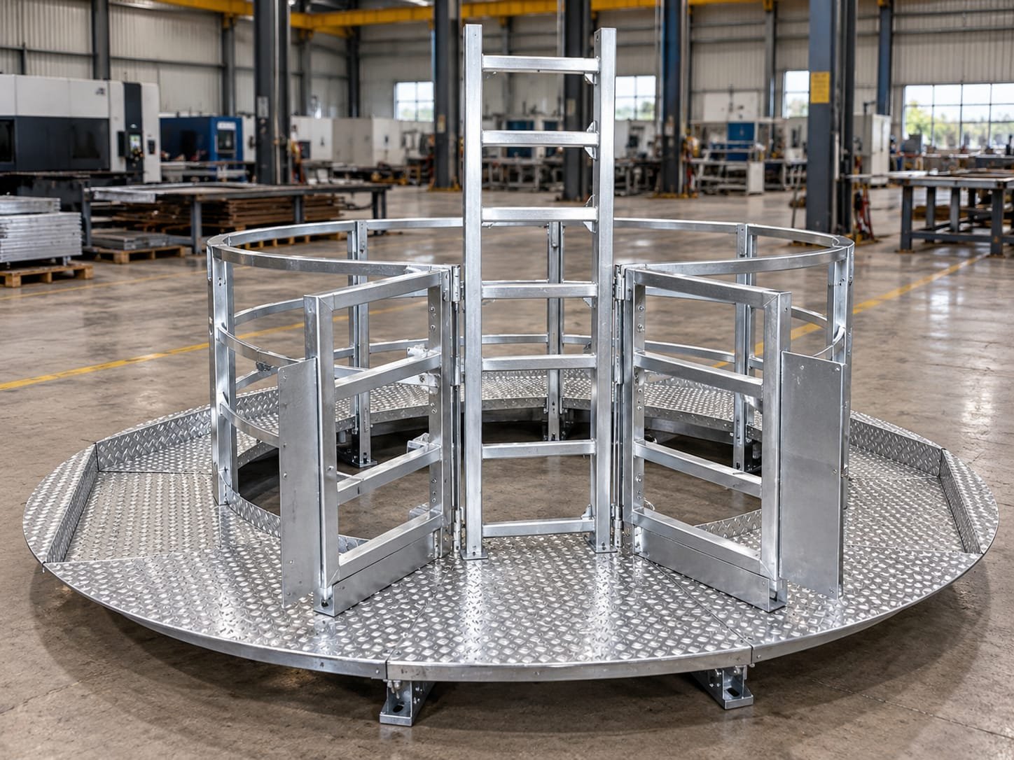 Circular Rest Platform with Climbing Ladder & Safety Barrier Cage